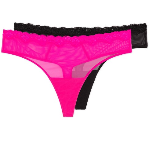 Smart & Sexy Womens Plus Lace Trim Thong Panty 4-Pack  Black/Leopard/Black/Electric Pink XXL