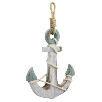 17.3" x 10" Wooden Anchor Wall Decor White/Light Blue - Stonebriar Collection