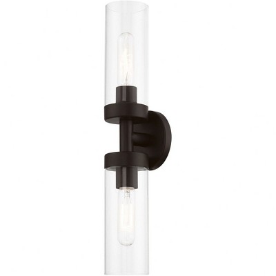 Ludlow Urban Minimal 2-Light Bronze Vanity with Clear Glass Shades