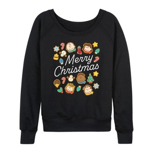 Women's - Peanuts - Merry Christmas Cookies Lightweight French Terry Wide Neck Long Sleeve Graphic Shirt - 1 of 4