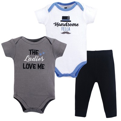 Image of Hudson Baby Infant Boy Cotton Bodysuit and Pant Set, Ladies Love Me, 6-9M Months