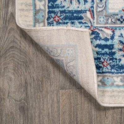 Elegant Ivory, Blue, and Red Vintage Persian-Style Runner Rug