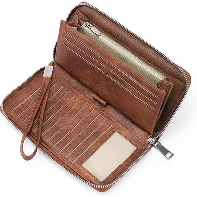Acoinel Leather Zip Around Wallet with Wristlet Strap