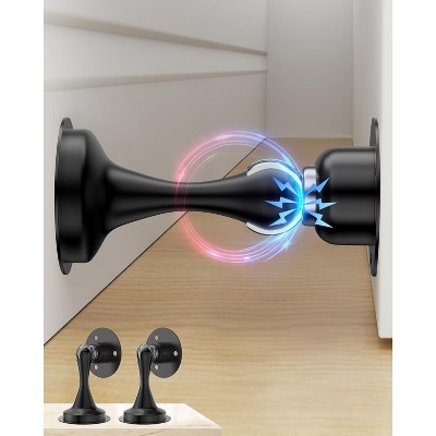DOMETOUR Magnetic Door Stopper 2 Pack, Adhesive & Screws, Stainless Steel, Wall/Floor Mount, for Bottom of Door Black