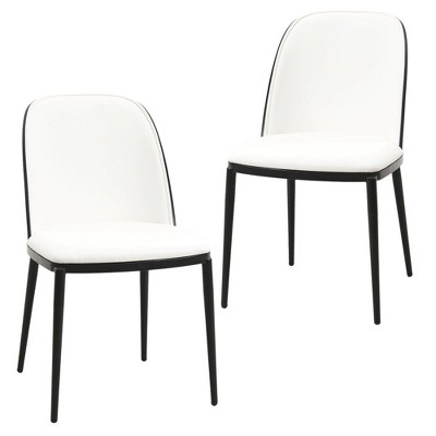LeisureMod Tule Dining Side Chair with Velvet Seat and Black Powder-Coated Steel Frame Set of 2