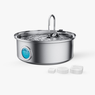 Oneisall PWF-002-B 7L Stainless Steel Dog Fountain - Quiet, Triple Filtration & Water Level (w/3 Filters)