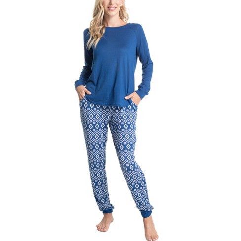 Blis Women's Crew Neck Pajama Set With Jogger Black Large : Target