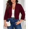 Coolmee Womens Large Size Cropped Cardigan Casual 3/4 Sleeve Collarless Open Front Cardigan Work Jacket Shrug - 2 of 4
