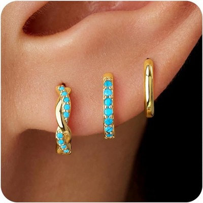 Inerney Gold Huggie Hoop Earrings Set for Women, Dainty Small Sterling Silver Earring Stacks Hypoallergenic Jewelry for Multiple Piercings