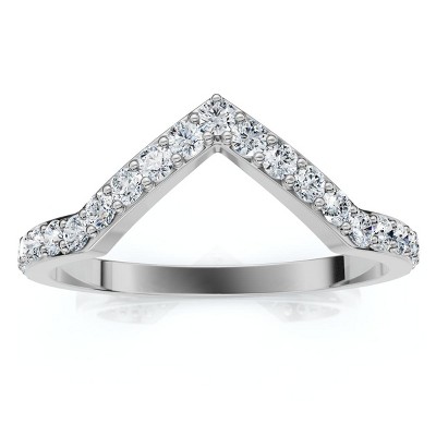 Pompeii3 1/5Ct V Shape Curved Lab Created Diamond Wedding Ring 10k White Gold