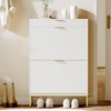 Fluted Shoe Storage Cabinet, Narrow Shoe Organizer with 2 Flip Drawers - 4 of 4