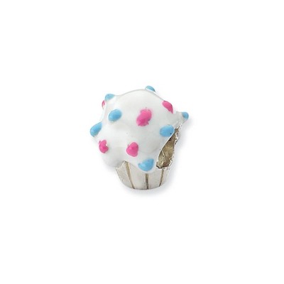 Black Bow Jewelry Sterling Silver White Enameled Cupcake Bead Charm