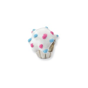 Black Bow Jewelry Sterling Silver White Enameled Cupcake Bead Charm - 1 of 2