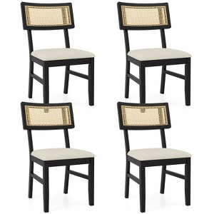 Costway Rattan Dining Chairs Set of 2/4 with Padded Seat, Rubber Wood Legs & Curved Backrest - 1 of 4