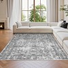 Faux Wool Vintage Distressed Floral Printed Area Rug with Floral  Vintage Design  Ultra Thin Low Pile Machine Washable Non Slip Stain Resistant Non - 2 of 4