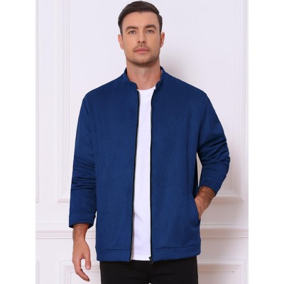 Мужские куртки INSPIRE CHIC Men's Vintage Lightweight Stand Collar Zipper Casual Bomber Suede Jacket XX-Large Navy Blue — фото 2