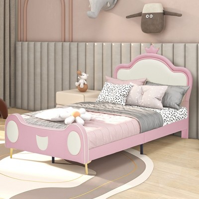 ALEXOUN Upholstered Bed Frame with 2 Storage Drawers and Chic Double Petal Headboard , Princess Platform Bed, Pink Full Size
