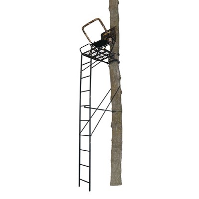 Muddy Boss Hawg 1.5 Deer Hunting Ladderstand, 17 Foot 1 Person Climbing Tree Stand with Lumbar Seat and Expanded D-Force Metal Platform
