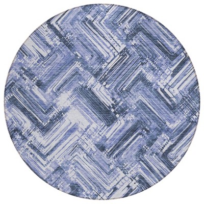 Navy Blue And Sky Blue Geometric Washable Indoor Outdoor Area Rug