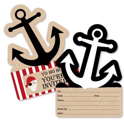 Big Dot of Happiness Beware of Pirates - Shaped Fill-In Invitations - Pirate Birthday Party Invitation Cards with Envelopes - Set of 12