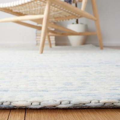 Marbella Blue and Ivory Hand Woven Wool Area Rug, 6' x 6'