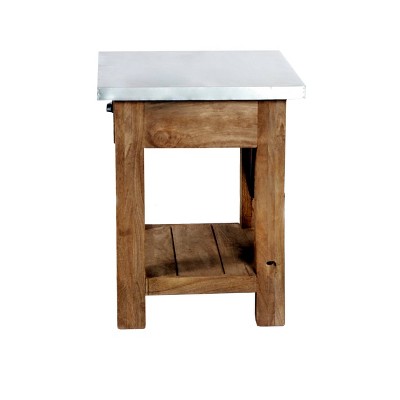 Modern Industrial Zinc & Wood Accent End Table with Shelf