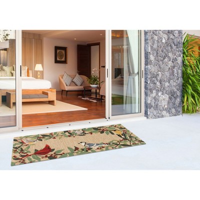 Handmade Red and Natural Synthetic Bird Border Rug 2' x 5'