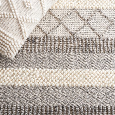 Gray and Beige Handwoven Wool Cotton Area Rug