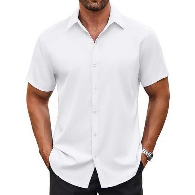 target white dress shirt Men's Performance Long Sleeve Button-Down Down Shirt from Goodfellow COOFANDY Short Sleeve Dress Shirt