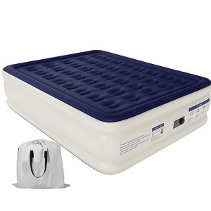 Itopfox Queen Air Mattress with Built-in Pump, Soft Flocked Top Leakproof & Waterproof Foldable Inflatable Bed for Home, Guests, Camping, Storage Bag - 1 of 4