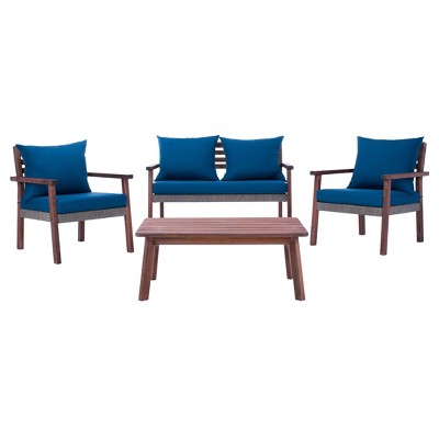 Reid 4pc Living Set - Natural/Navy - Safavieh