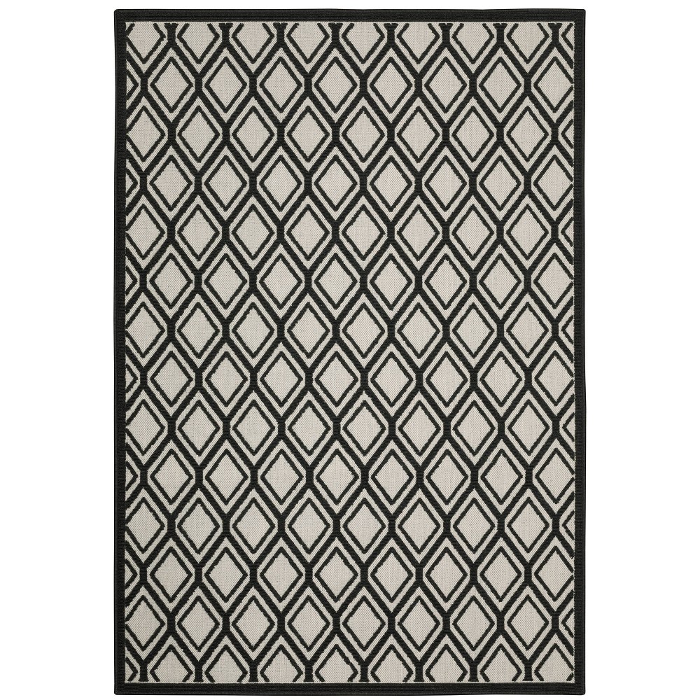 1'10inx3'9in Trinity Textured Diamond Lattice Patio Area Rug Beige/Black - Captiv8e Designs