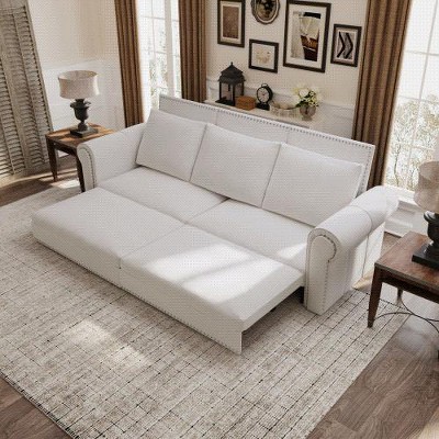 VYNXARIA 3-in-1 Velvet Convertible Sleeper Sofa with Nailhead Trim & Rolled Arm,Multi-Functional Sofa Bed for Living Room,Apartment,Office,Beige