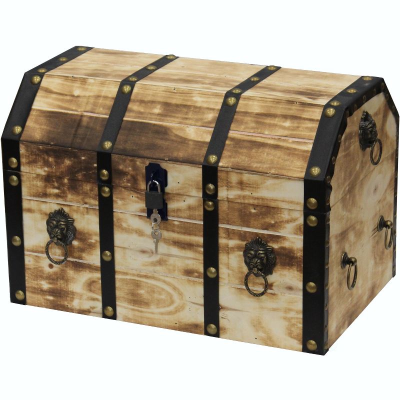 Vintiquewise Large Wooden Decorative Lion Rings Pirate Trunk with Lockable Latch and Lock, 1 of 6