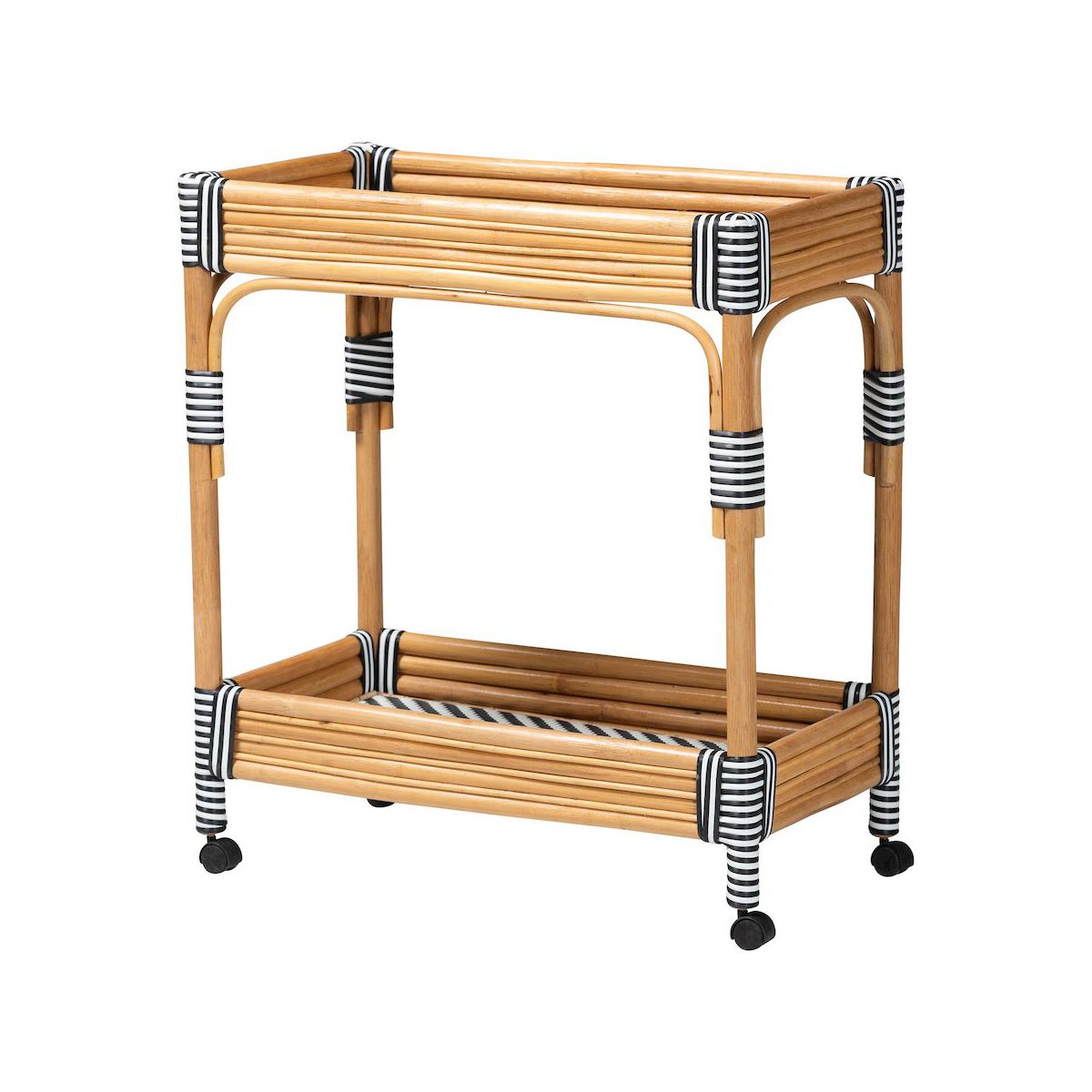 bali & pari,Carmine Natural Rattan Kitchen Cart - 2-Tier Handwoven Wicker Storage Trolley