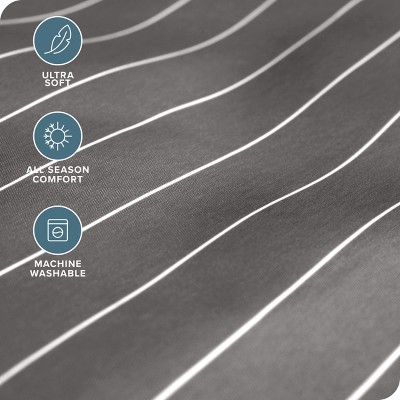 King Pinstripe Grey/White Microfiber Deep Pocket Sheet Set