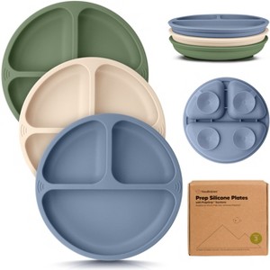 3-Pack Prep Suction Plates for Baby, 100% Silicone Toddler Plates, BPA-Free Divided Baby Plates with Suction - 1 of 4