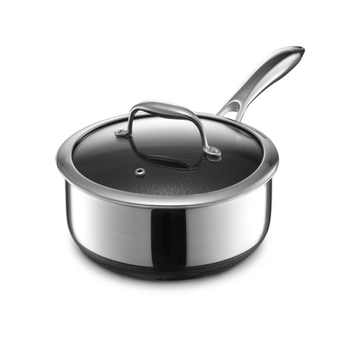 HexClad 3 Quart Hybrid Stainless Steel Pot Saucepan with Glass Lid - Easy  to Clean