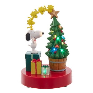Kurt Adler Peanuts 7.7-Inch Battery-Operated Snoopy and Woodstock Light Up and Musical Tree Tablepiece - 1 of 4
