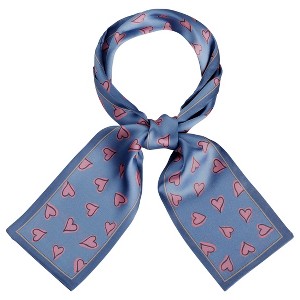 Allegra K Women's Silky Ribbon Heart Print Skinny Scarves Long Hairband Handbag Wrap 10x96cm/4x38" 1 Pc - 1 of 4