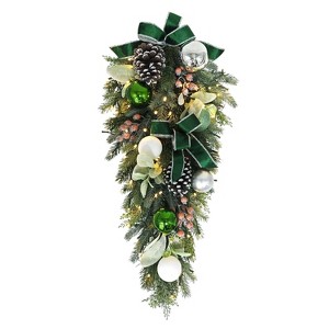 Puleo 28" Pre-Lit Green Ribbon Swag Battery Operated with LED Lights - 1 of 4