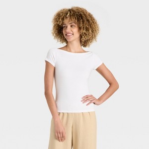 Women's Boat Neck Ribbed T-Shirt - A New Day™ Brown - 1 of 4