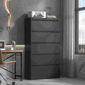 XIYUYEU Modern File Cabinet with Lock,Lateral  Metal Filing Cabinets with 5 Drawers and Anti-Tilt Design,Black/White - 1 of 4