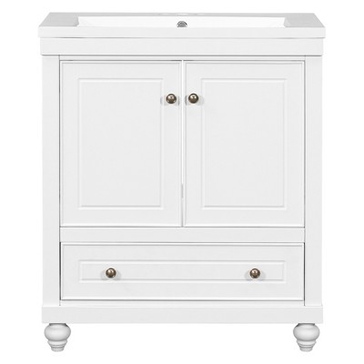 Vynxaria 30" Bathroom Vanity with Sink, Combo, Cabinet with Doors and Drawer, Solid Frame and MDF Board, White