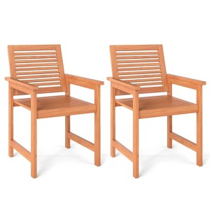 Tangkula Patio Chairs Set of 2 Outdoor Wooden Dining Chairs w/ Inclined Backrests - 1 of 4