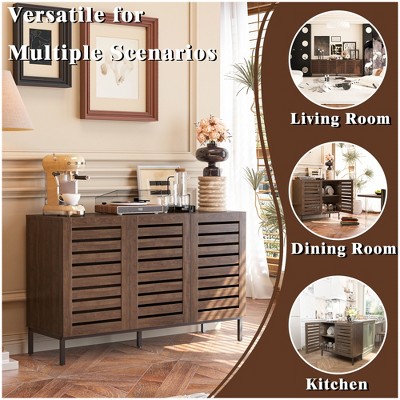 Farmhouse Brown MDF 47 inch Sideboard Buffet Cabinet with Adjustable Shelves