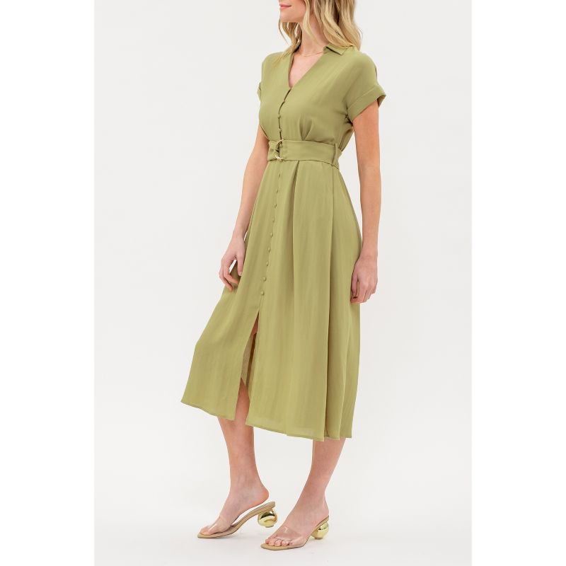 August Sky Women's Belted Collared Shirt Dress, 3 of 6