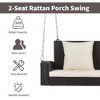 CAVINAS 2-Seat Wicker Hanging Porch Swing with Chains,Patio Swing with Cushion and 2 Pillow,Rattan Swing Bench for Backyard,Porch,Garden,Brown+Beige - 4 of 4