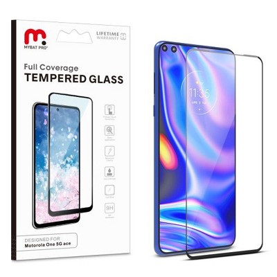 MyBat Pro Full Coverage Tempered Glass Screen Protector Compatible With Motorola one 5G ace - Black