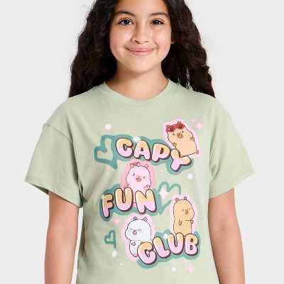 CapyFun Girls' CapyFun Club Short Sleeve Front and Back Graphic T-Shirt - Green M — фото 2